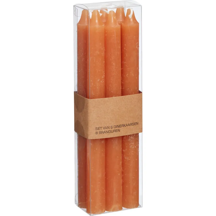 Kwantum Kaarsen & Theelichten|Kaarsen & Theelichten*Dinerkaars oranje 6 Stuks Zalm