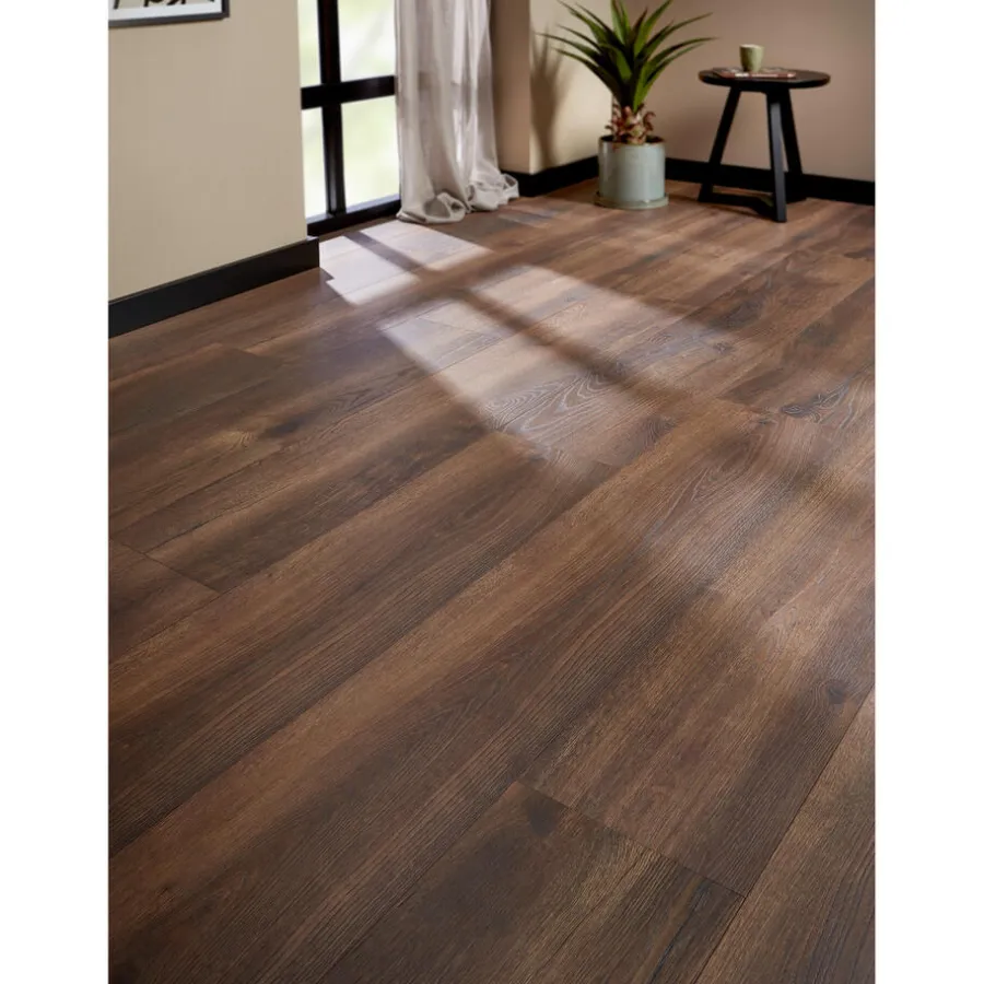 Kwantum Houtlook Laminaat|Extra Breed Laminaat*Laminaat Walsh Donker Eiken XL Plank Je berekent hoeveel meters je nodig hebt door lengte en breedte in te vullen